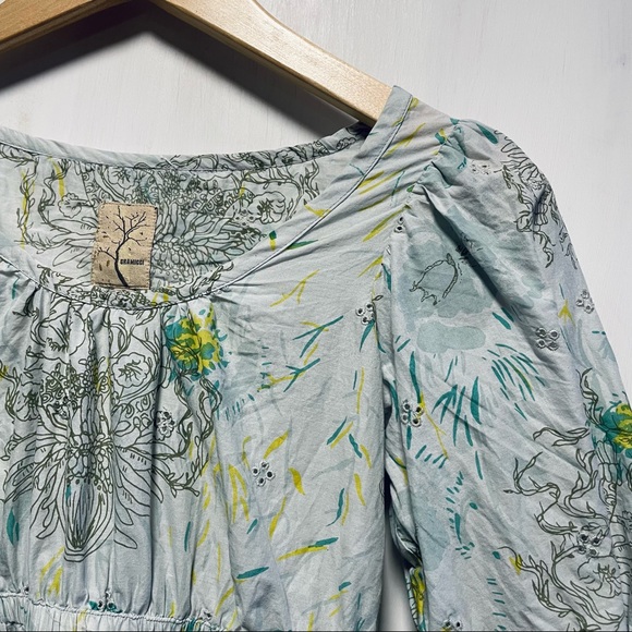 Gramicci Boho Empire Blouse Turquoise Ombre Floral Print Eyelet - Picture 4 of 6